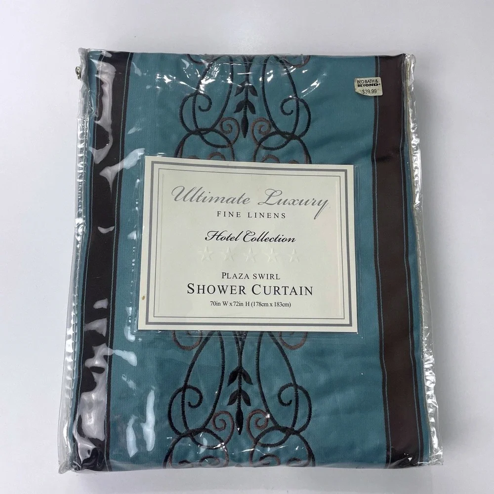 Ultimate Luxury Linens Plaza Swirl Blue Paisley Shower Curtain 70x72